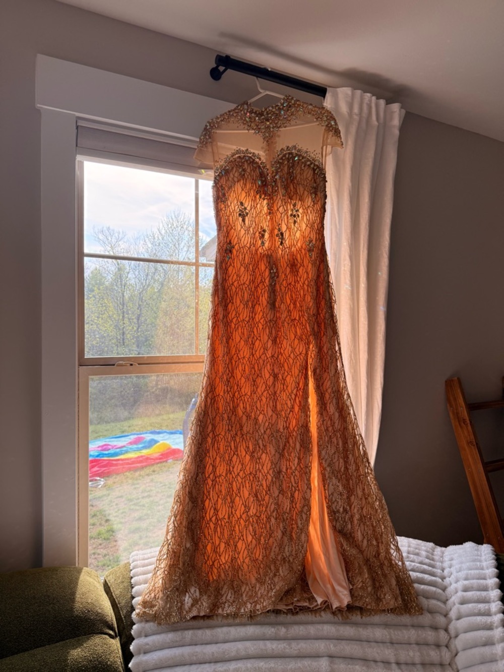 Gold Embellished Sheer Evening Gown